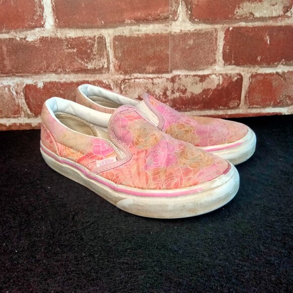 Vans Shoes Girls Size 1.5 Pink Flower Sneakers Slip-Ons - Picture 1 of 9